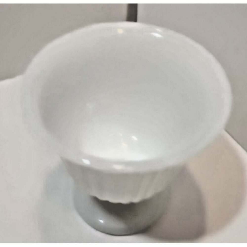 Vintage Inarco Milk Glass Ribbed Pedestal Compote Vase Planter 6" Tall - Picture 2 of 10